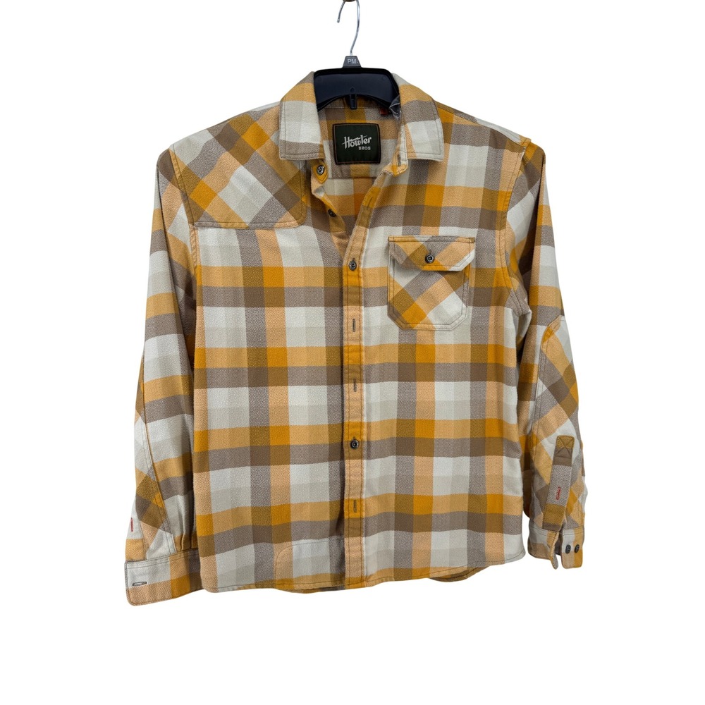 Howler Bros Harker's Flannel Shirt Mens Medium Yellow Plaid Herringbone Gaucho